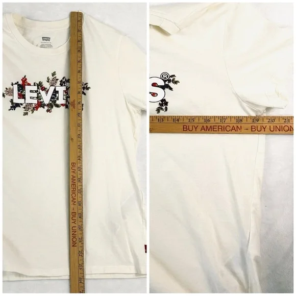 Levi’s Size L T-Shirt Bundle 3pc Floral Logo Cotton Tops   Cream Green Red Logo - Picture 7 of 7